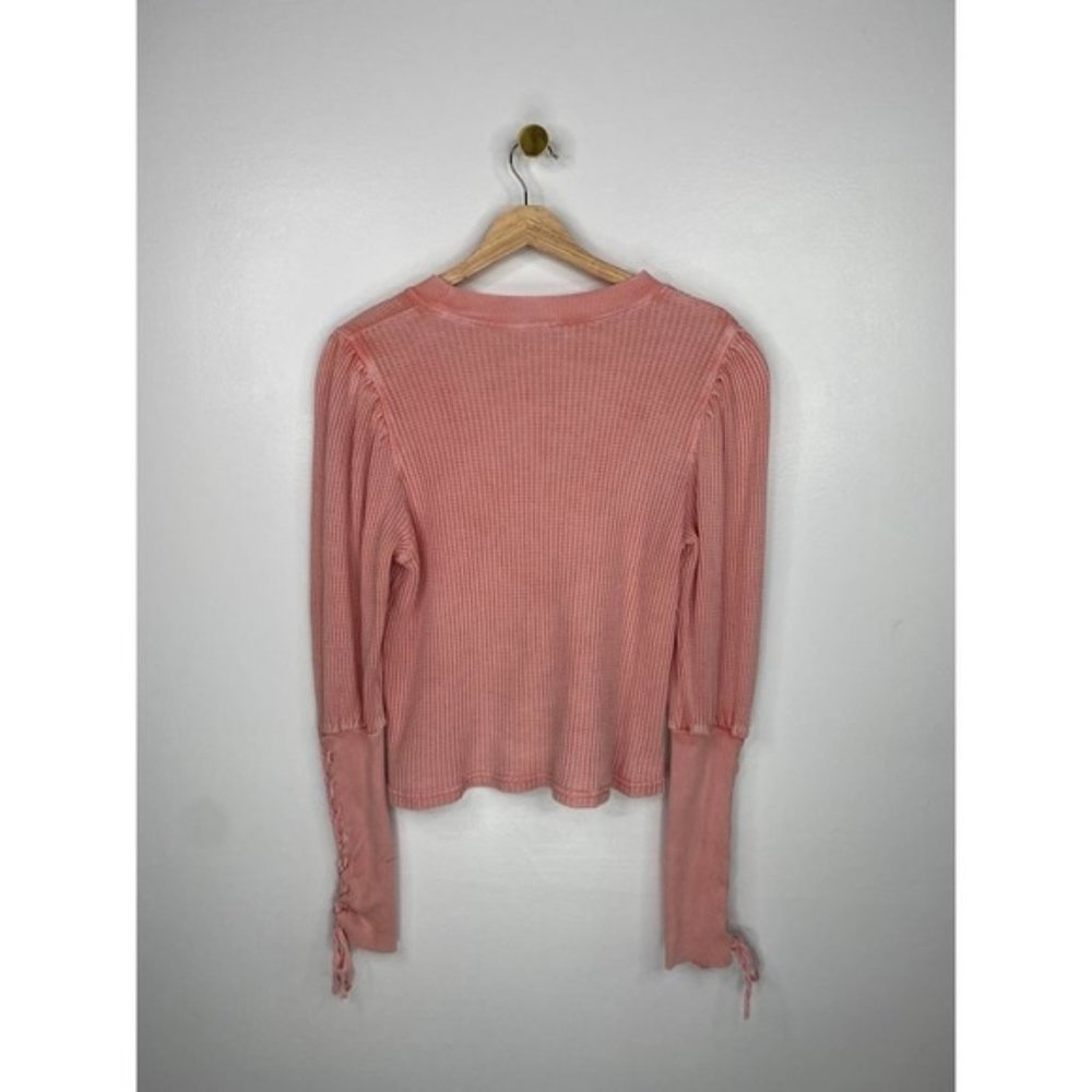 Free People Puff Sleeve Women's Tasha Thermal Top Pastel Pink Size: Small NWOT - Picture 6 of 7